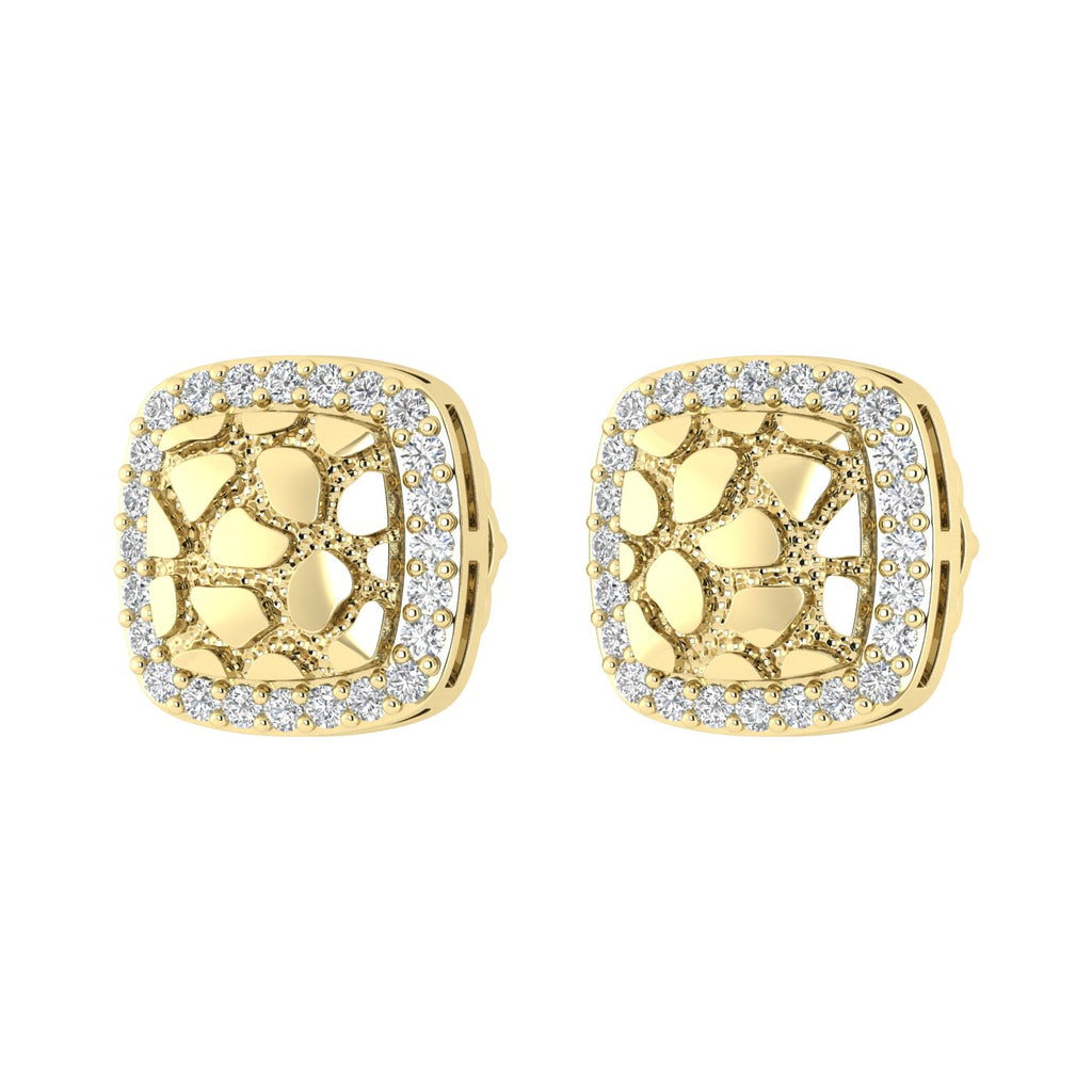�Ladies Nugget Halo Fashion Earrings 0.25Ct Round Diamond 10K Yellow Gold � Fashionable Women�S Jewelry Gift