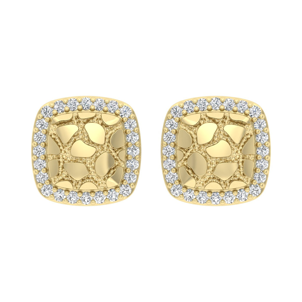 �Ladies Nugget Halo Fashion Earrings 0.25Ct Round Diamond 10K Yellow Gold � Fashionable Women�S Jewelry Gift