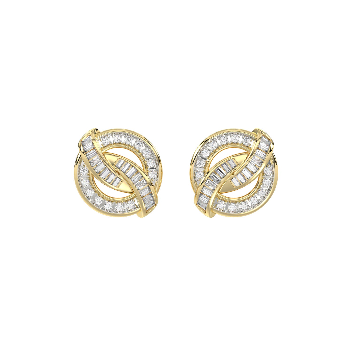 LADIES EARRING 0.20CT ROUND/BAGUETTE DIAMOND 10K YELLOW GOLD