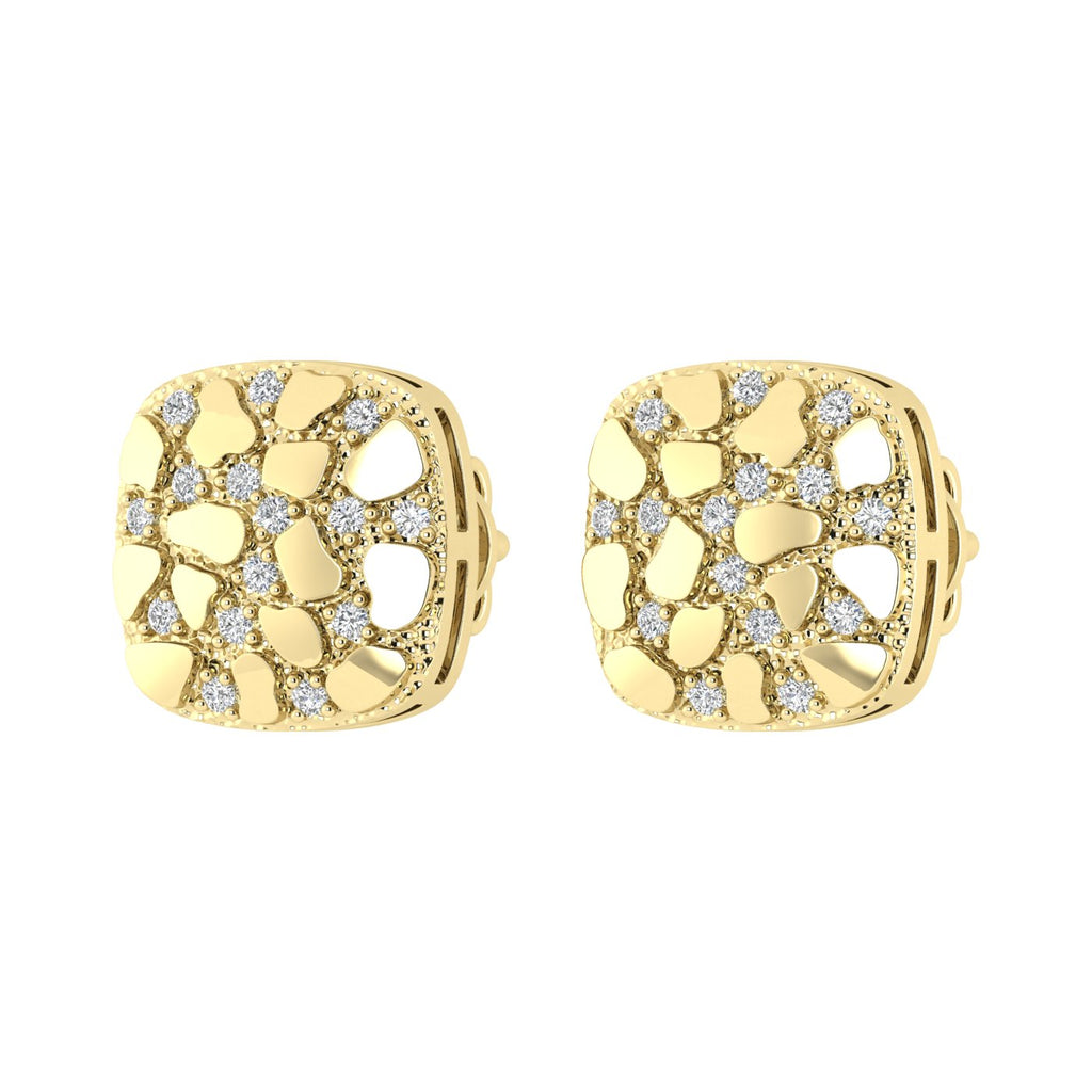 �Ladies Nugget-Fashion Earrings 0.15Ct Round Diamond 10K Yellow Gold � Elegant Women�S Fashion Jewelry Gift