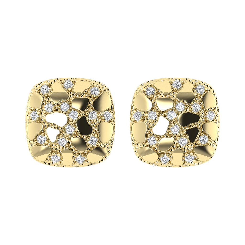 �Ladies Nugget-Fashion Earrings 0.15Ct Round Diamond 10K Yellow Gold � Elegant Women�S Fashion Jewelry Gift