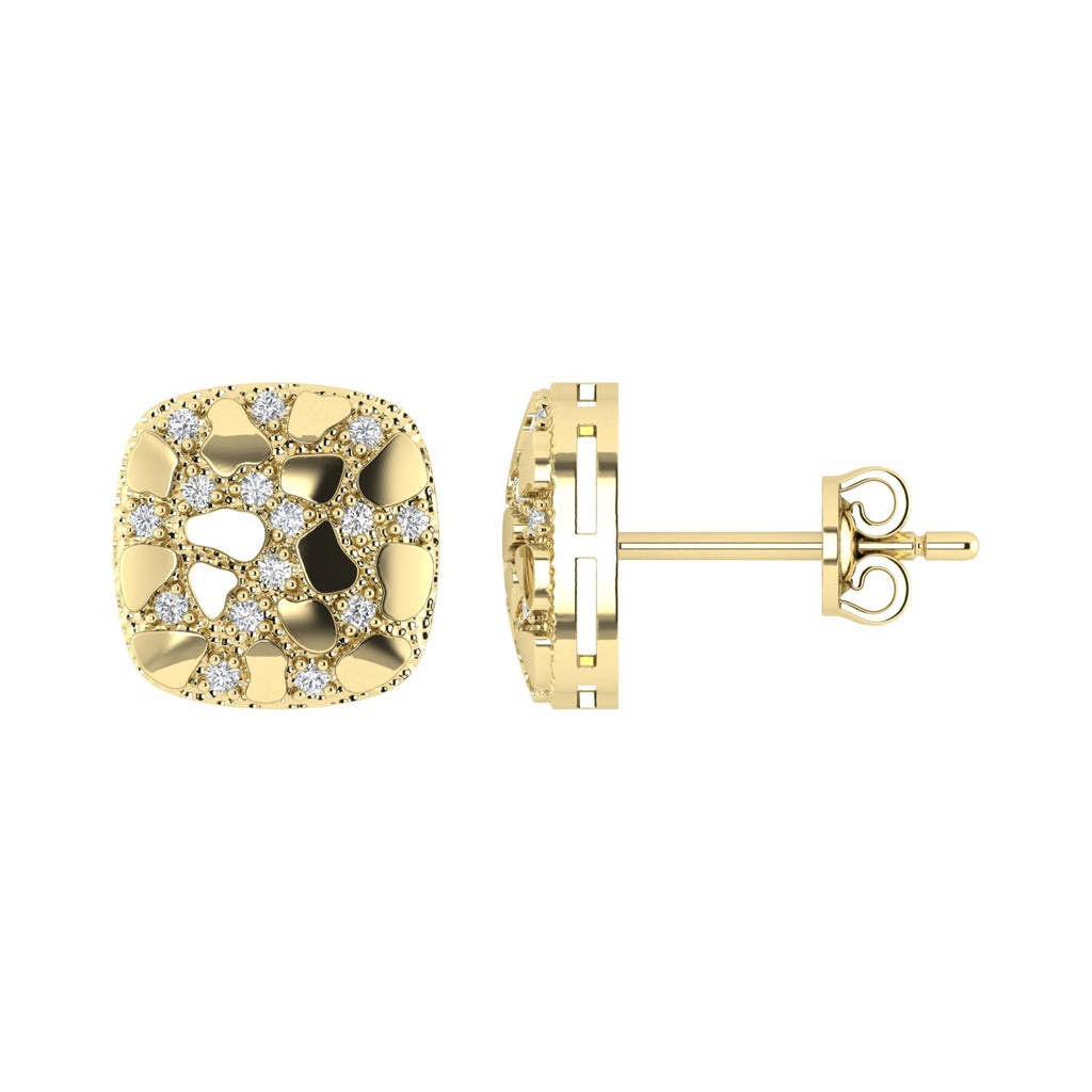 “Ladies Nugget-Fashion Earrings 0.15Ct Round Diamond 10K Yellow Gold – Elegant Women’S Fashion Jewelry Gift