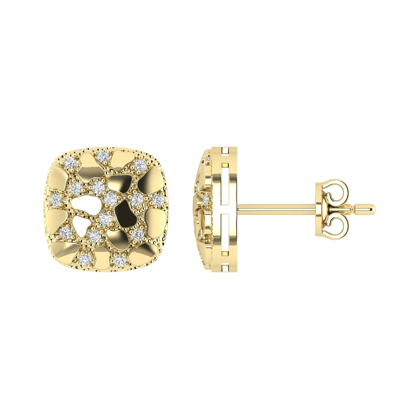 “Ladies Nugget-Fashion Earrings 0.15Ct Round Diamond 10K Yellow Gold – Elegant Women’S Fashion Jewelry Gift