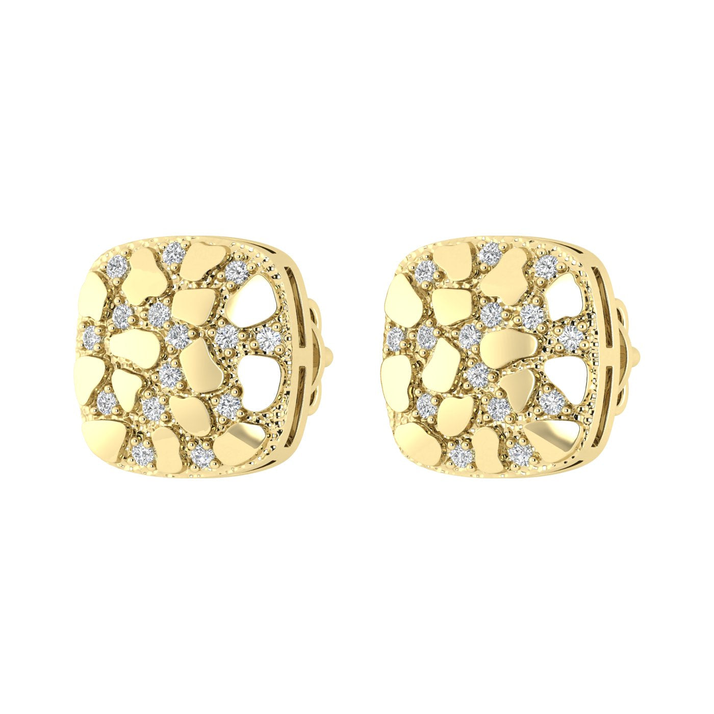 “Ladies Nugget-Fashion Earrings 0.15Ct Round Diamond 10K Yellow Gold – Elegant Women’S Fashion Jewelry Gift