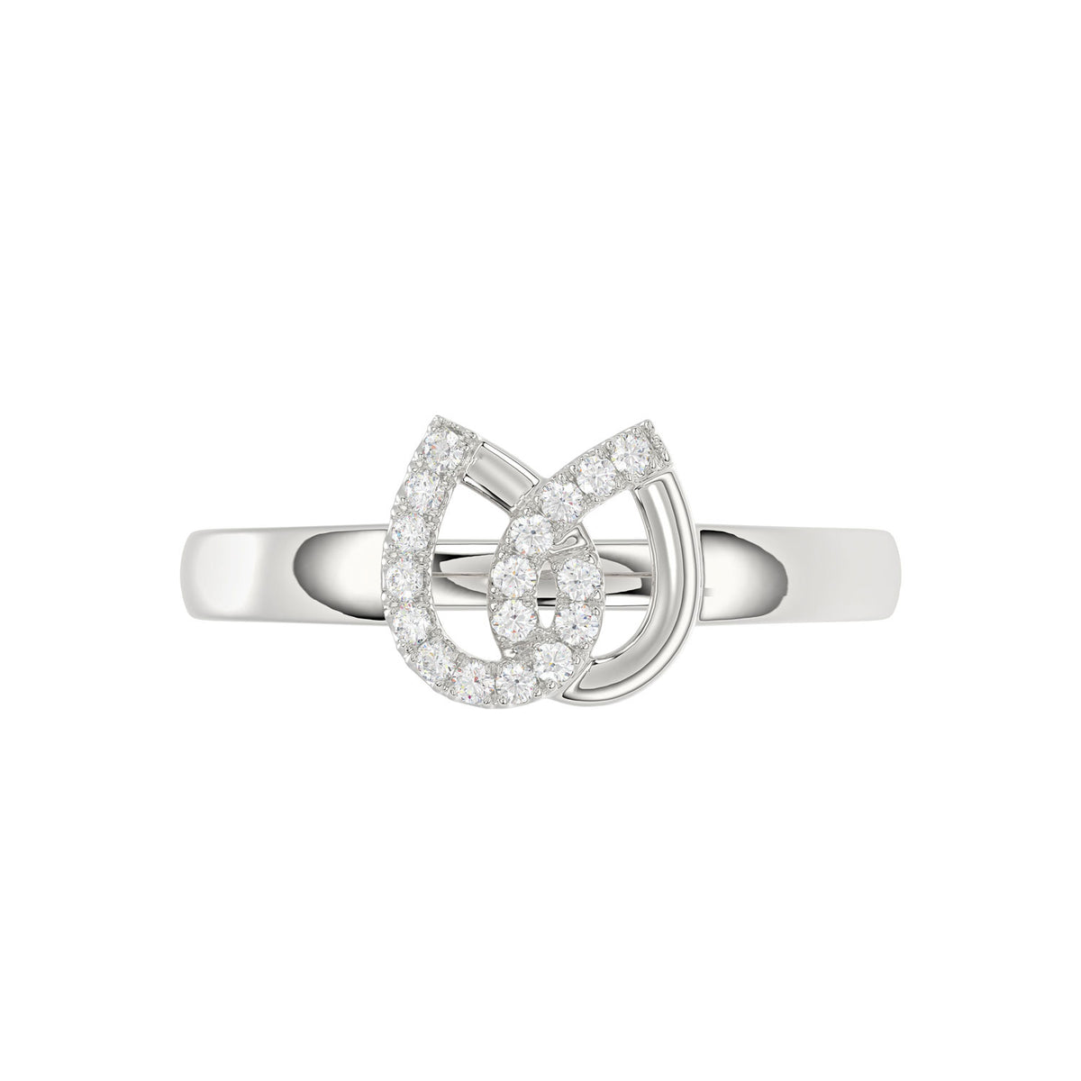 Ladies Lucky Horseshoe Fashion Ring 0.10Ct Round Diamond Sterling Silver White � Double Horseshoe Fashion Jewelry