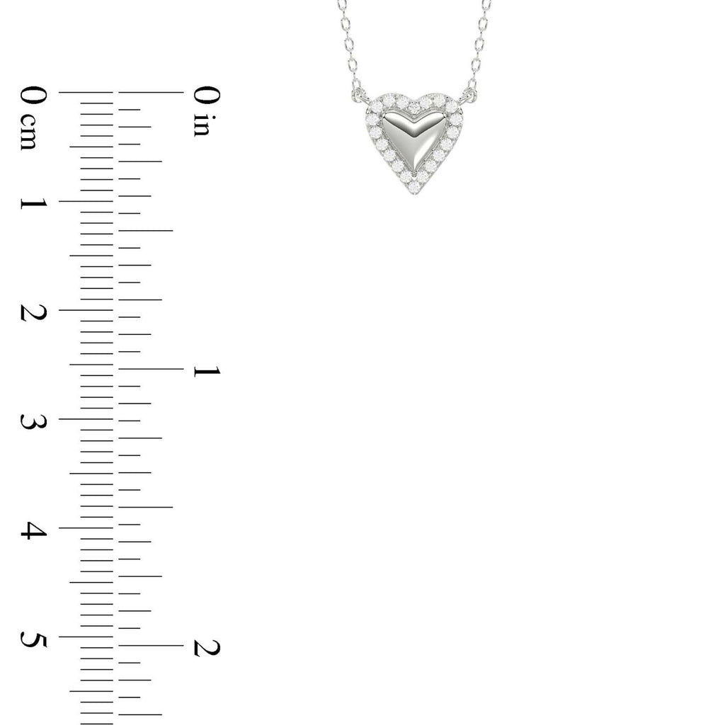 Round Diamond Heart Necklace, 0.10Ct Sterling Silver  Love Necklace, Minimal Heart Charm Pendant For Your Loved One, Girlfriend Gift