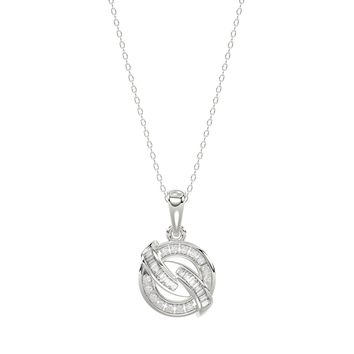 Elegant 0.15Ct Round & Baguette Diamond Pendant In Sterling Silver Ladies Fine Jewelry With Chain