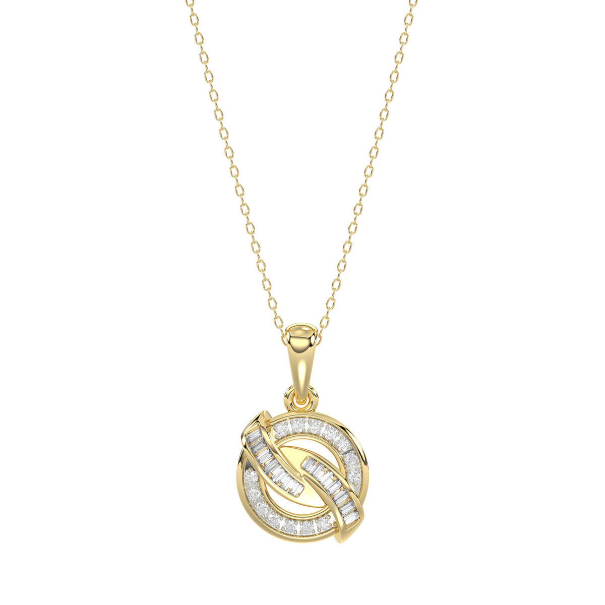 LADIES PENDANT 0.15CT ROUND/BAGUETTE DIAMOND 10K YELLOW GOLD