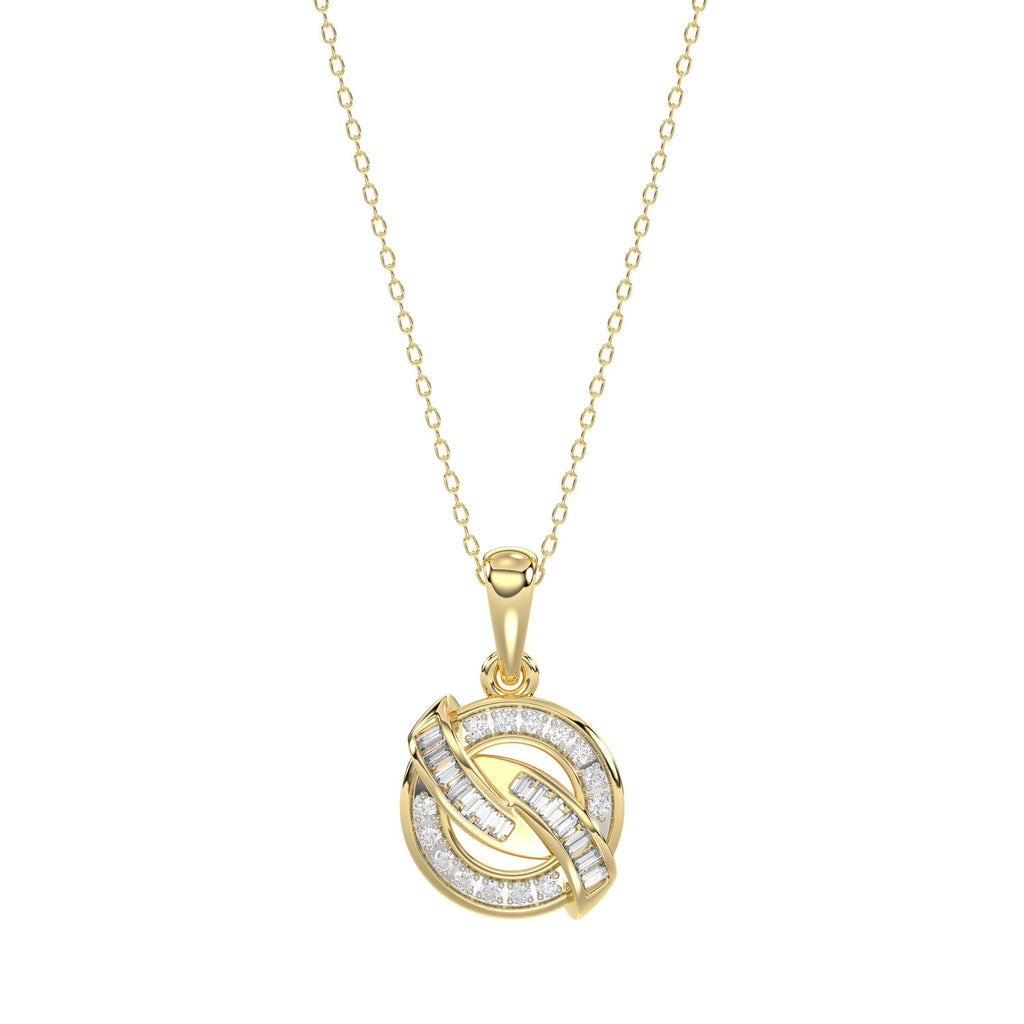 LADIES PENDANT 0.15CT ROUND/BAGUETTE DIAMOND 10K YELLOW GOLD