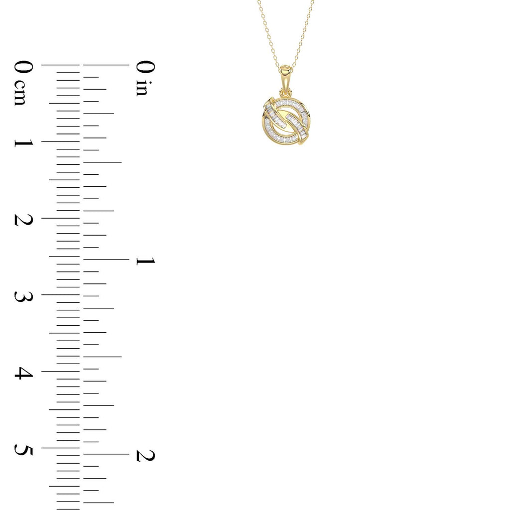 LADIES PENDANT 0.15CT ROUND/BAGUETTE DIAMOND 10K YELLOW GOLD