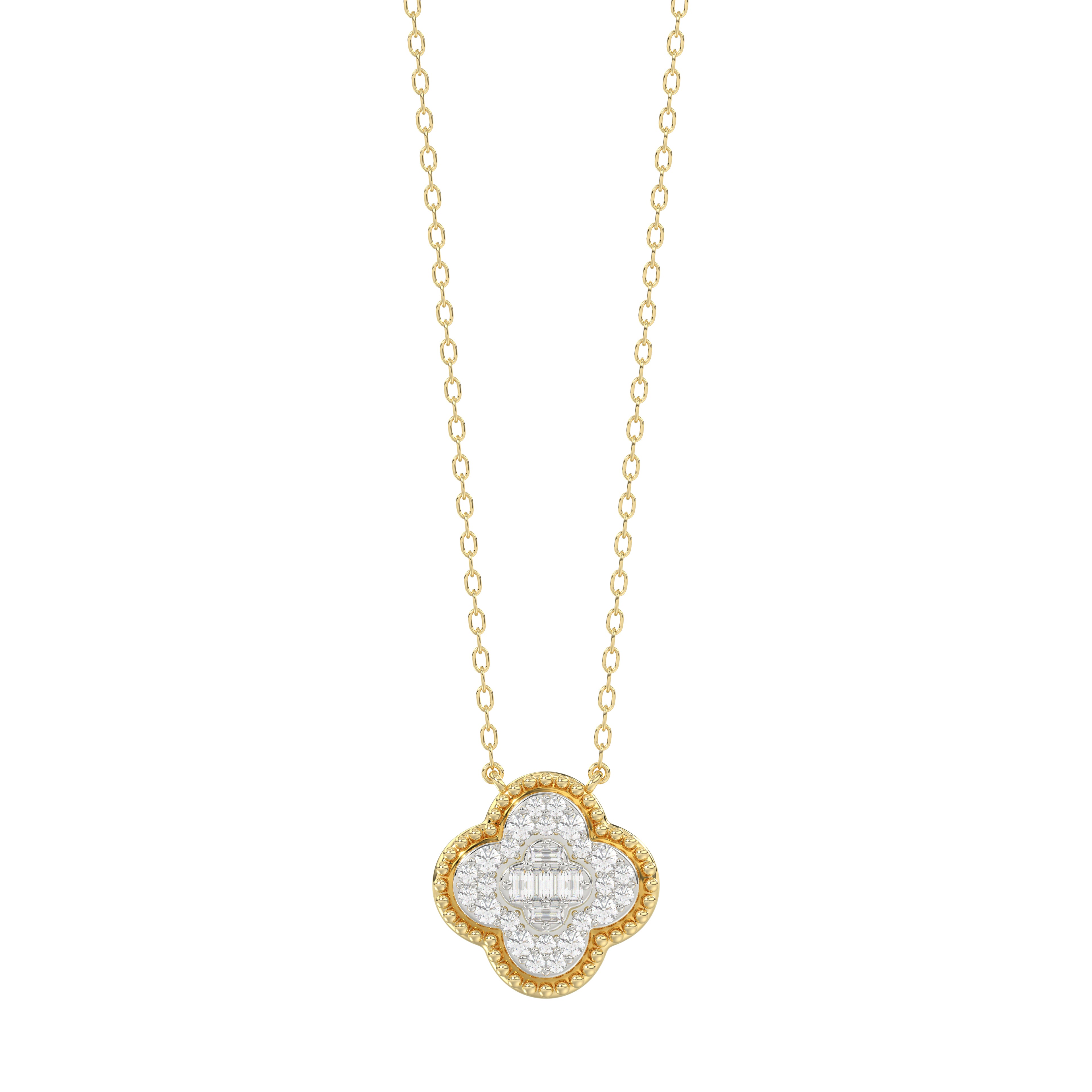 LADIES PENDANT 0.25CT ROUND/BAGUETTE DIAMOND 10K YELLOW GOLD