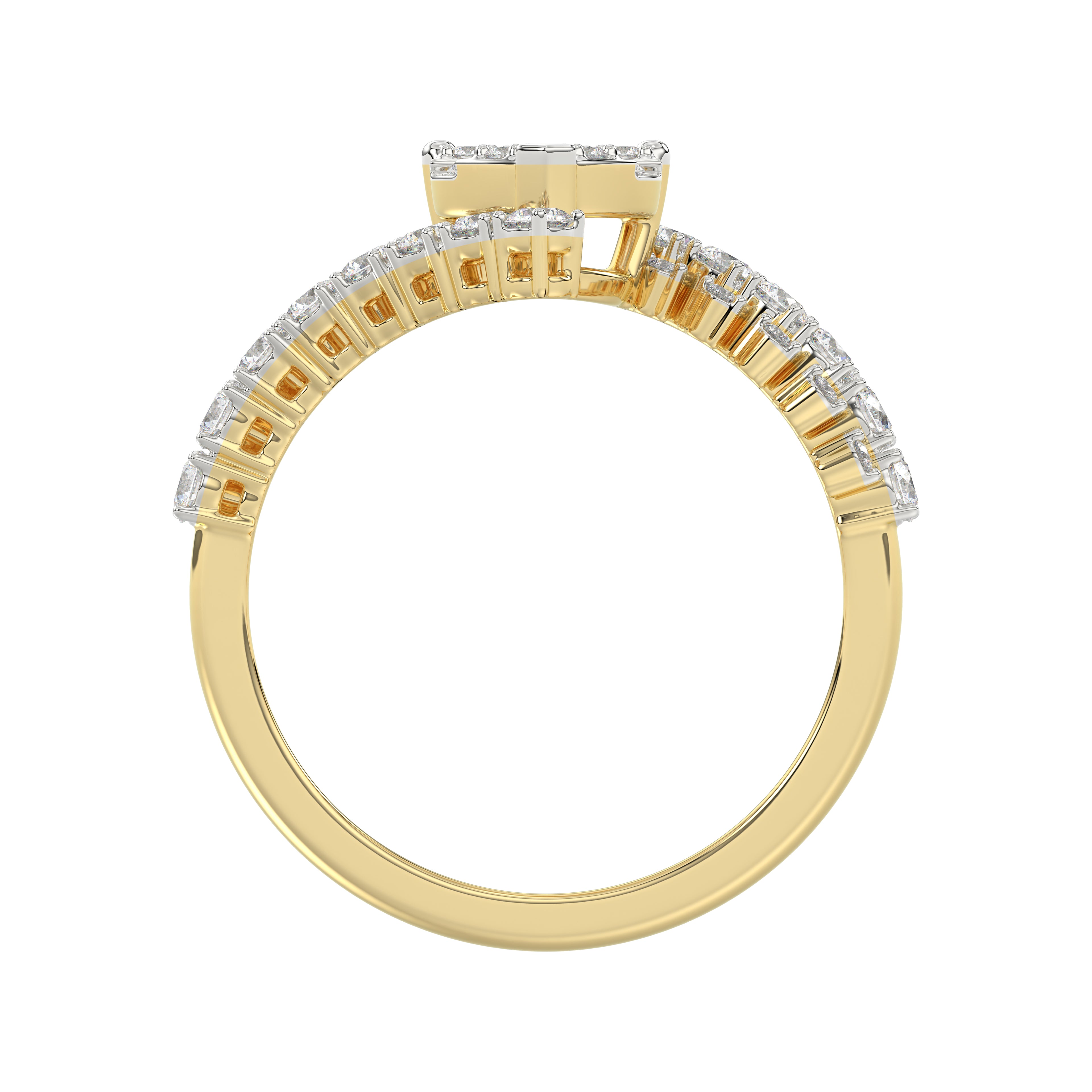 LADIES RING 0.65CT ROUND/BAGUETTE DIAMOND 14K YELLOW GOLD