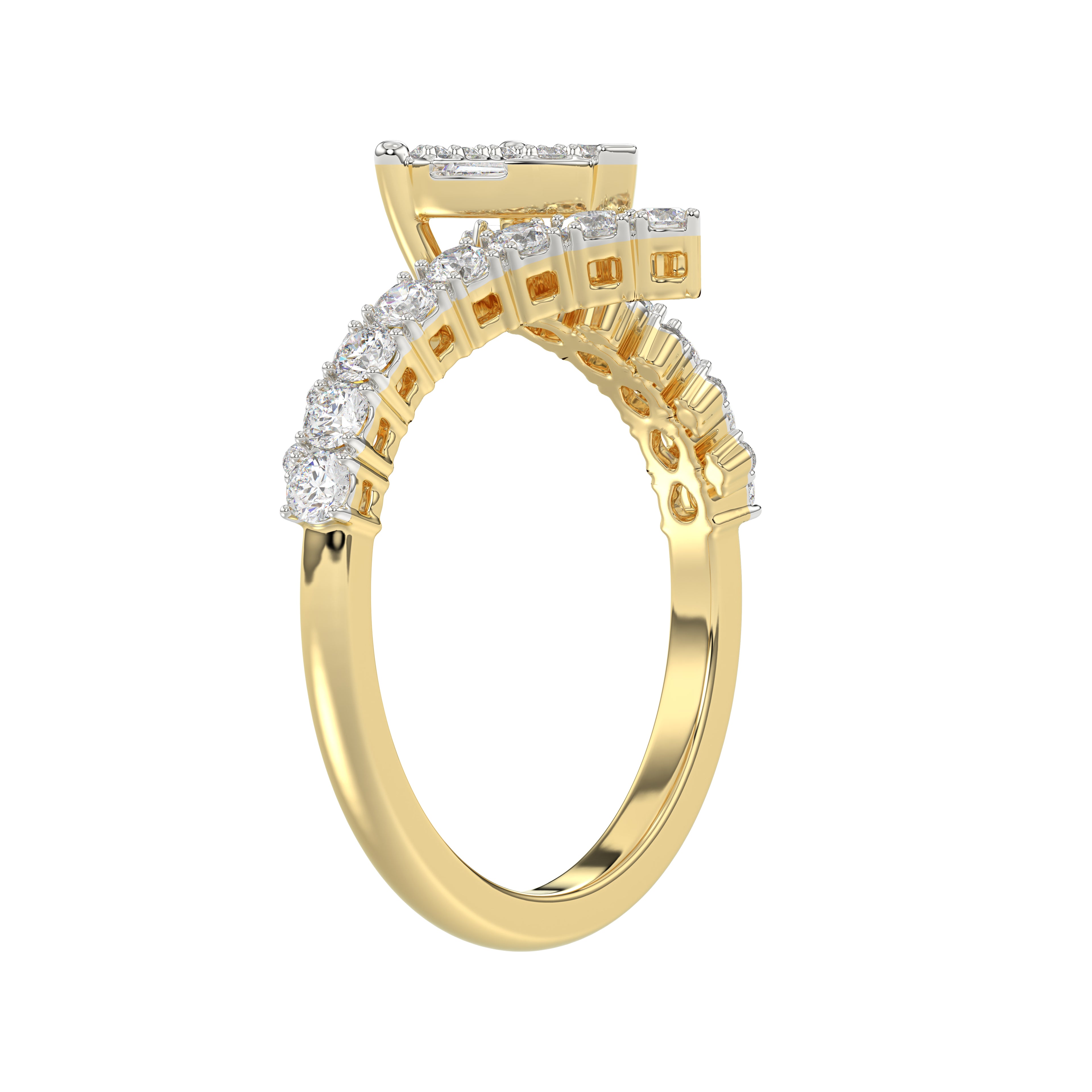 LADIES RING 0.65CT ROUND/BAGUETTE DIAMOND 14K YELLOW GOLD