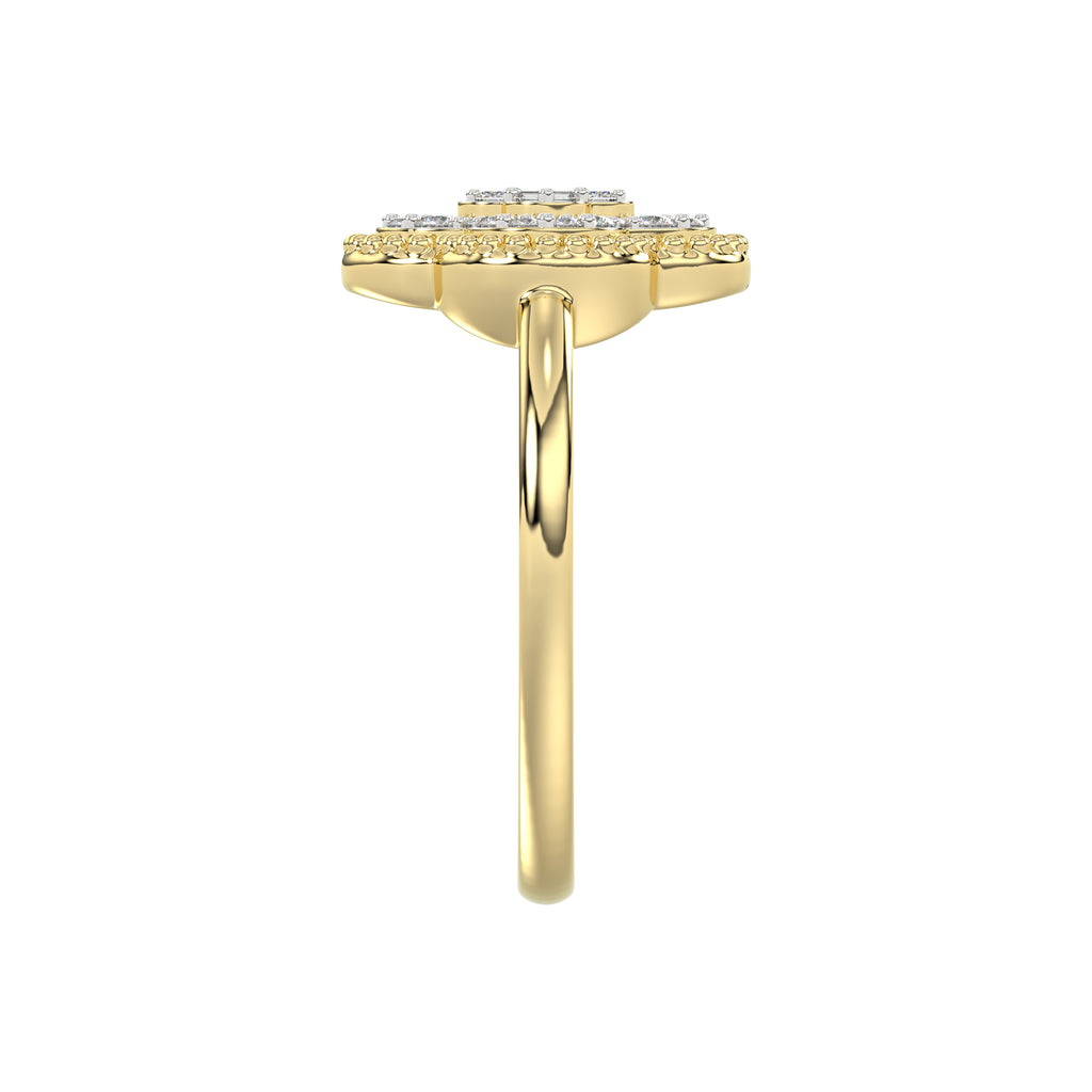 LADIES RING 0.25CT ROUND/BAGUETTE DIAMOND 10K YELLOW GOLD