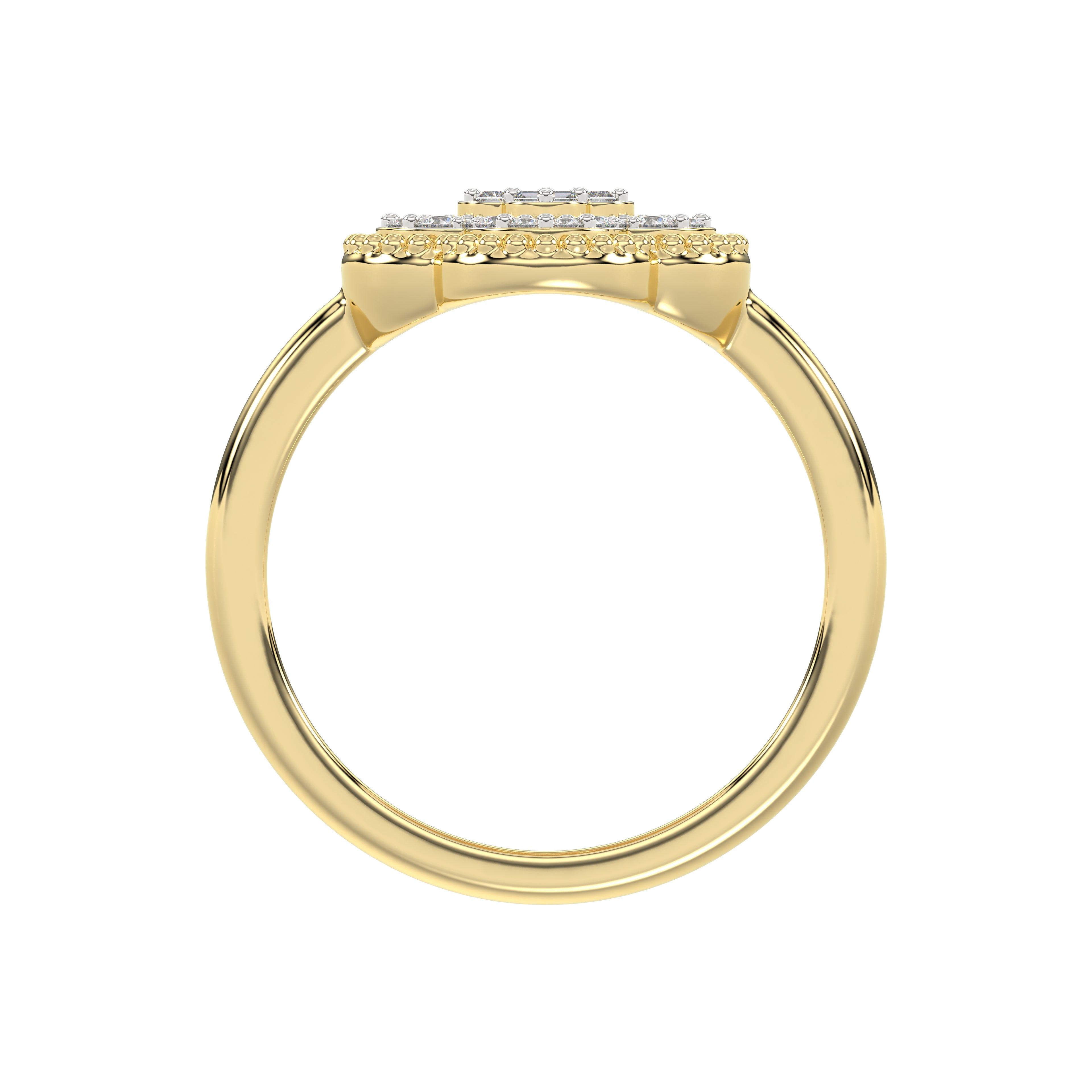 LADIES RING 0.25CT ROUND/BAGUETTE DIAMOND 10K YELLOW GOLD