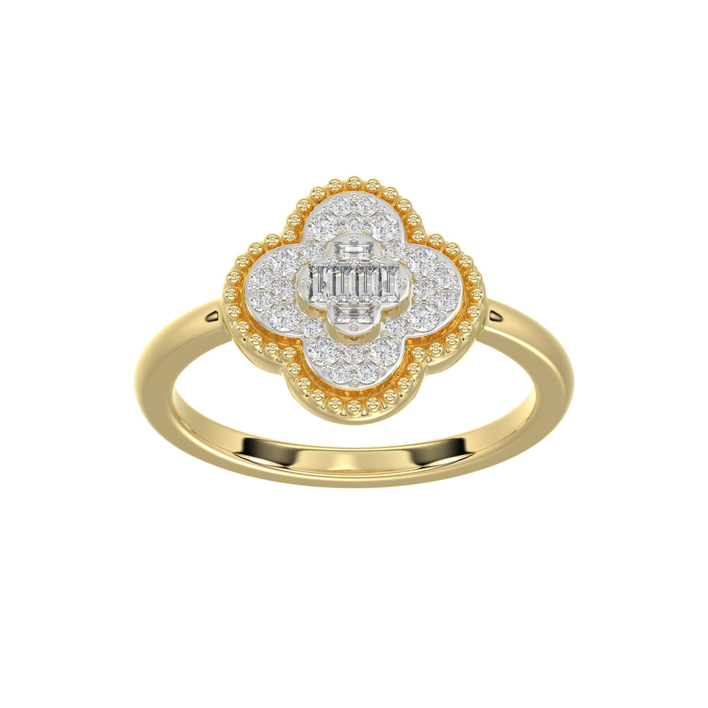 LADIES RING 0.25CT ROUND/BAGUETTE DIAMOND 10K YELLOW GOLD