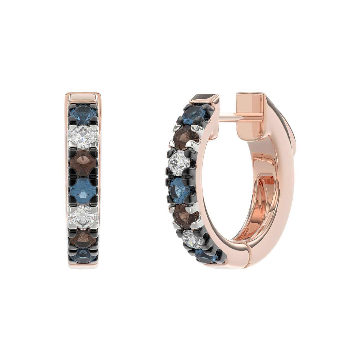 LADIES EARRING 0.50CT ROUND/ROUND BLUE/DARK BROWN DIAMOND 14K ROSE GOLD