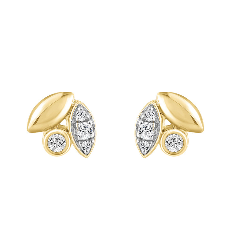 Elegance Ladies Round Diamond Cluster Fashion Earrings In 10K Yellow Gold � Marquise Design