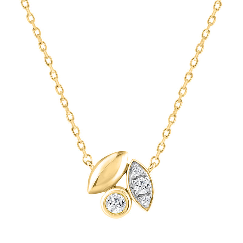 Elegance Ladies Round Diamond Cluster Fashion Necklace In 10K Yellow Gold � Marquise Design