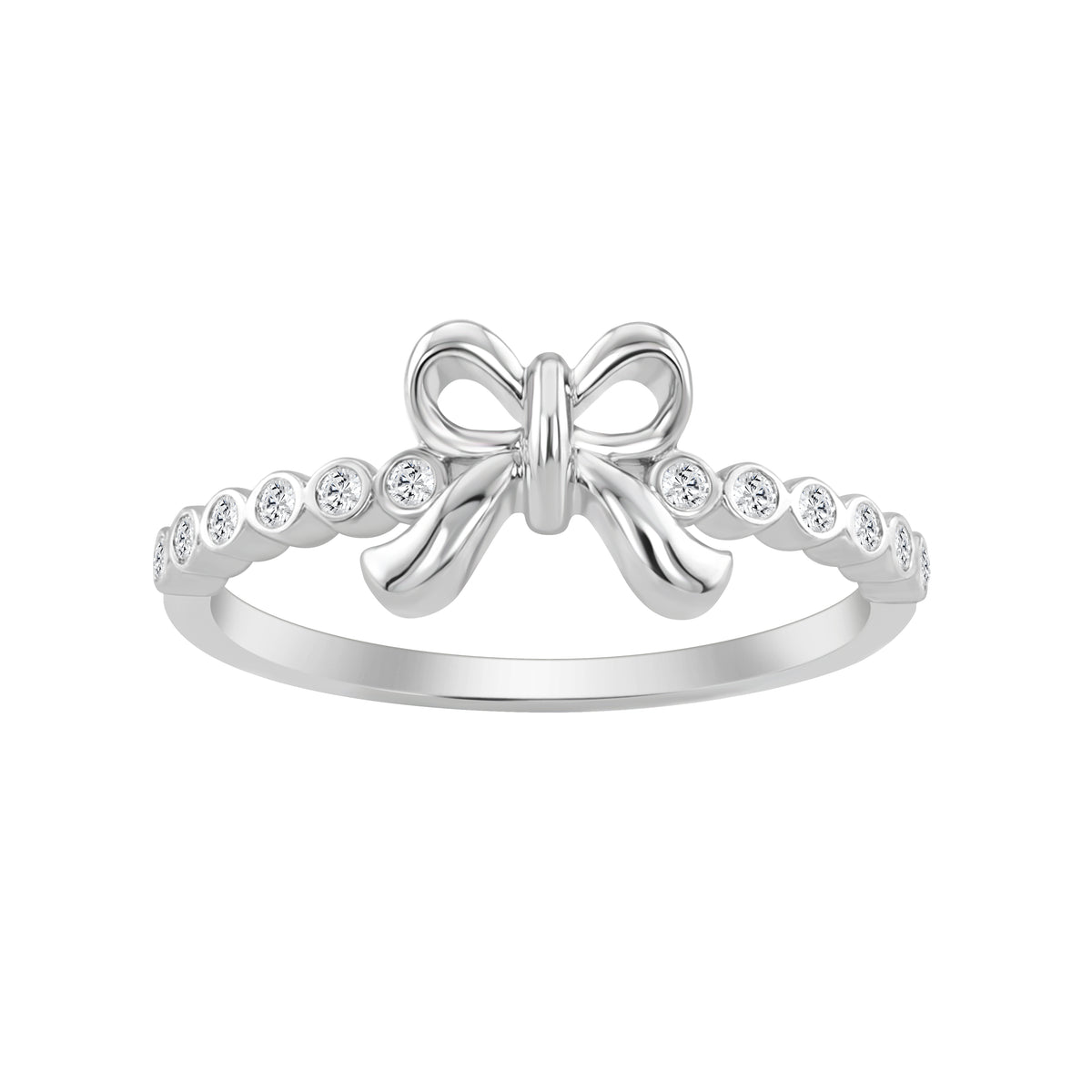 Sterling Silver Ladies 0.10CT Round Diamond Bow Design Engagement Ring Elegant Romantic Jewelry Gift