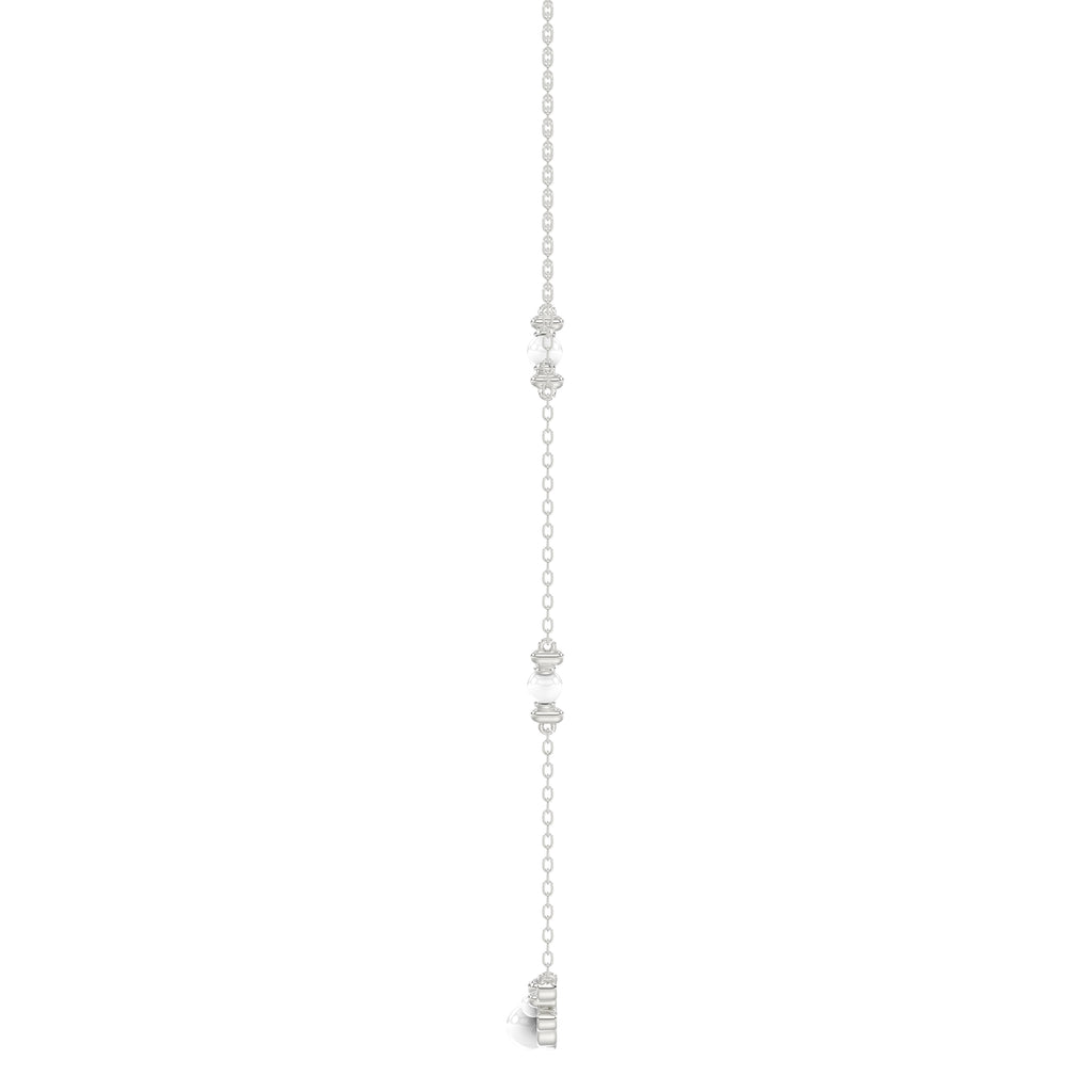 Elegant 14K White Gold Ladies Necklace With Pearl Centerpiece And Round Diamond Accents 0.16Ct. Perfect For Everyday Elegance Or Gifting.