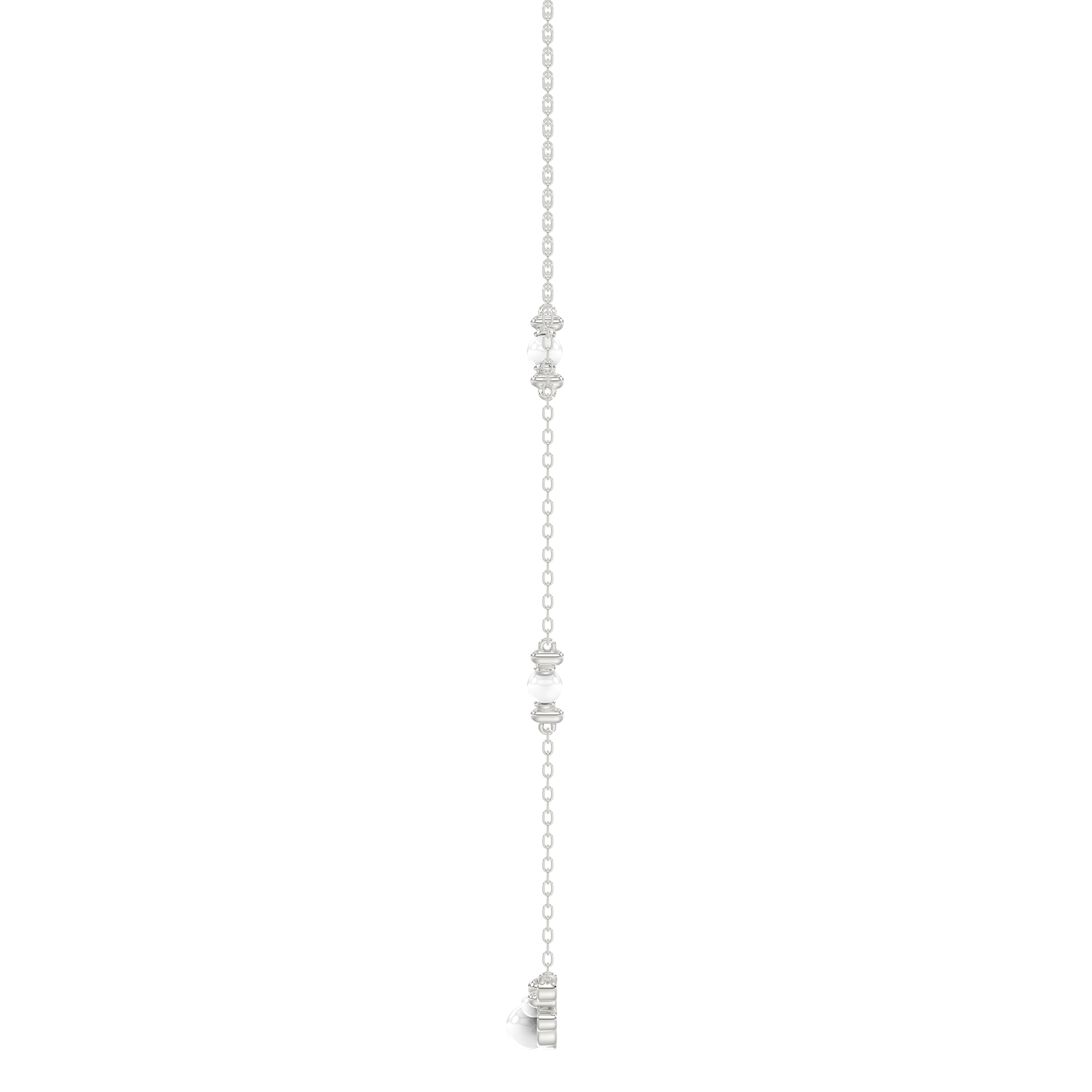Elegant 14K White Gold Ladies Necklace With Pearl Centerpiece And Round Diamond Accents 0.16Ct. Perfect For Everyday Elegance Or Gifting.