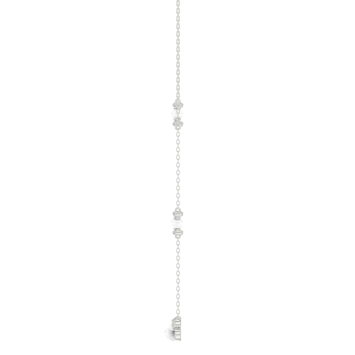 Elegant 14K White Gold Ladies Necklace With Pearl Centerpiece And Round Diamond Accents 0.16Ct. Perfect For Everyday Elegance Or Gifting.