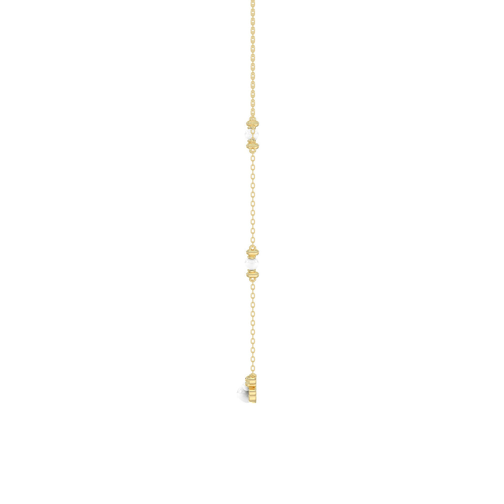 LADIES NECKLACE 0.16CT ROUND/PEARL DIAMOND 14K YELLOW GOLD
