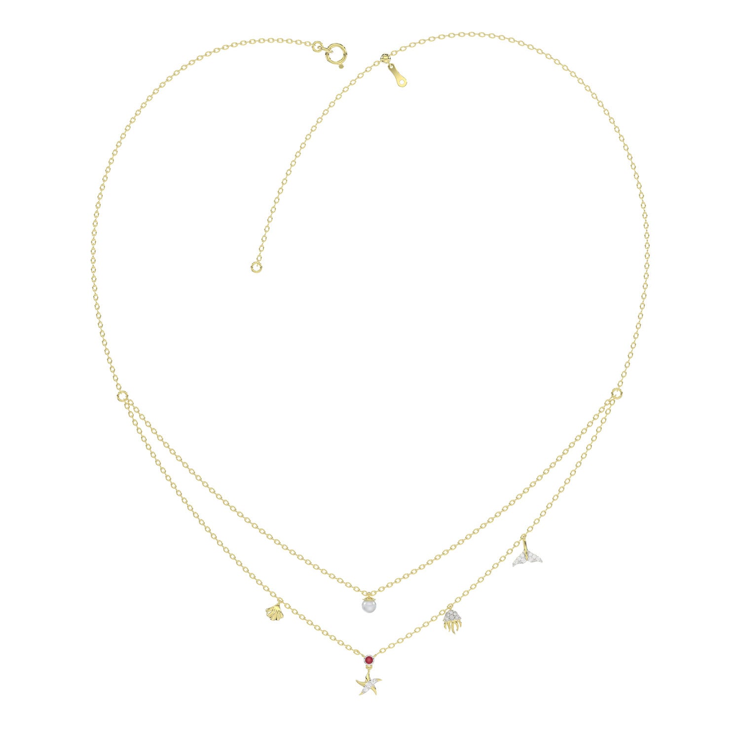 LADIES NECKLACE 0.16CT ROUND/PEARL DIAMOND 14K YELLOW GOLD