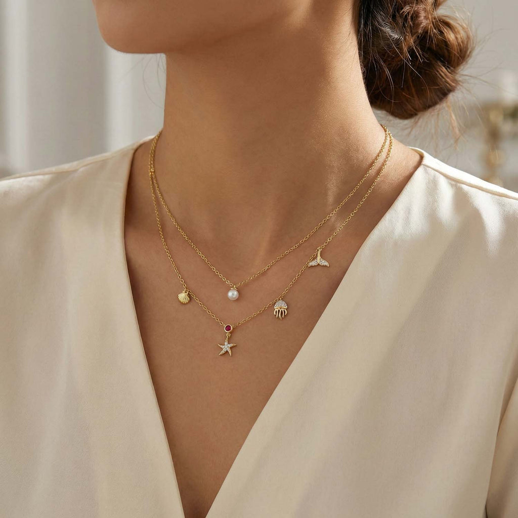 LADIES NECKLACE 0.16CT ROUND/PEARL DIAMOND 14K YELLOW GOLD