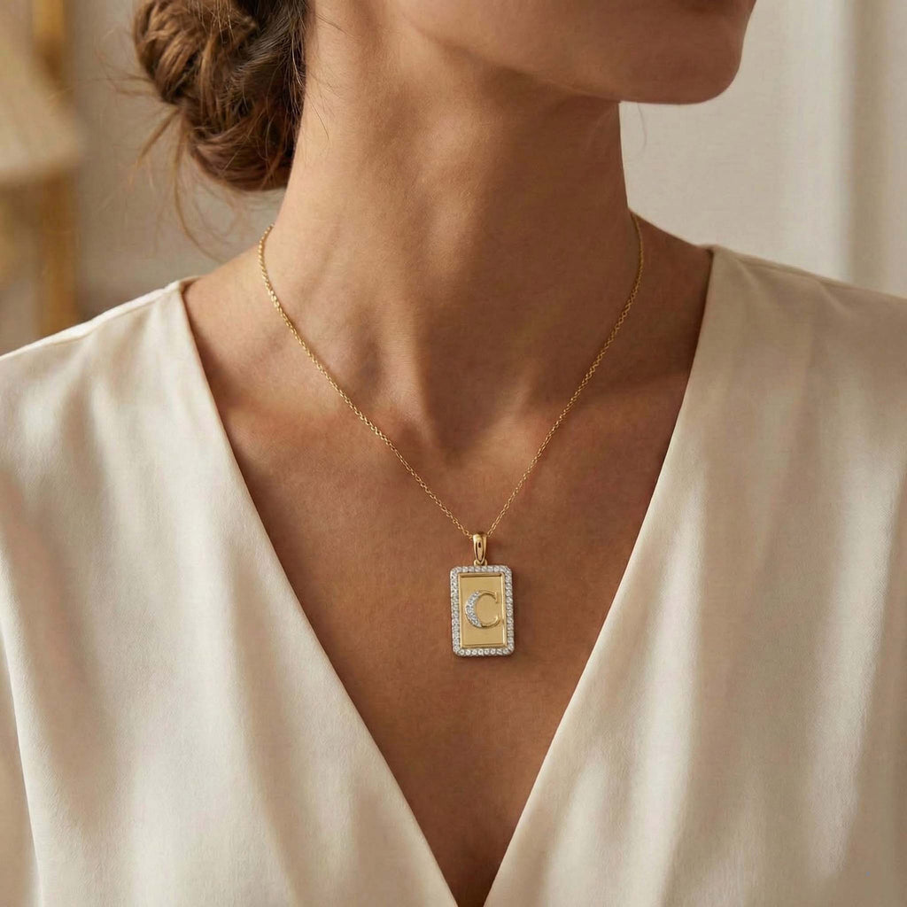 Elegant Ladies 0.20Ct Round Diamond �C Alphabet Fashion Pendant With Chain � 10K Yellow Gold