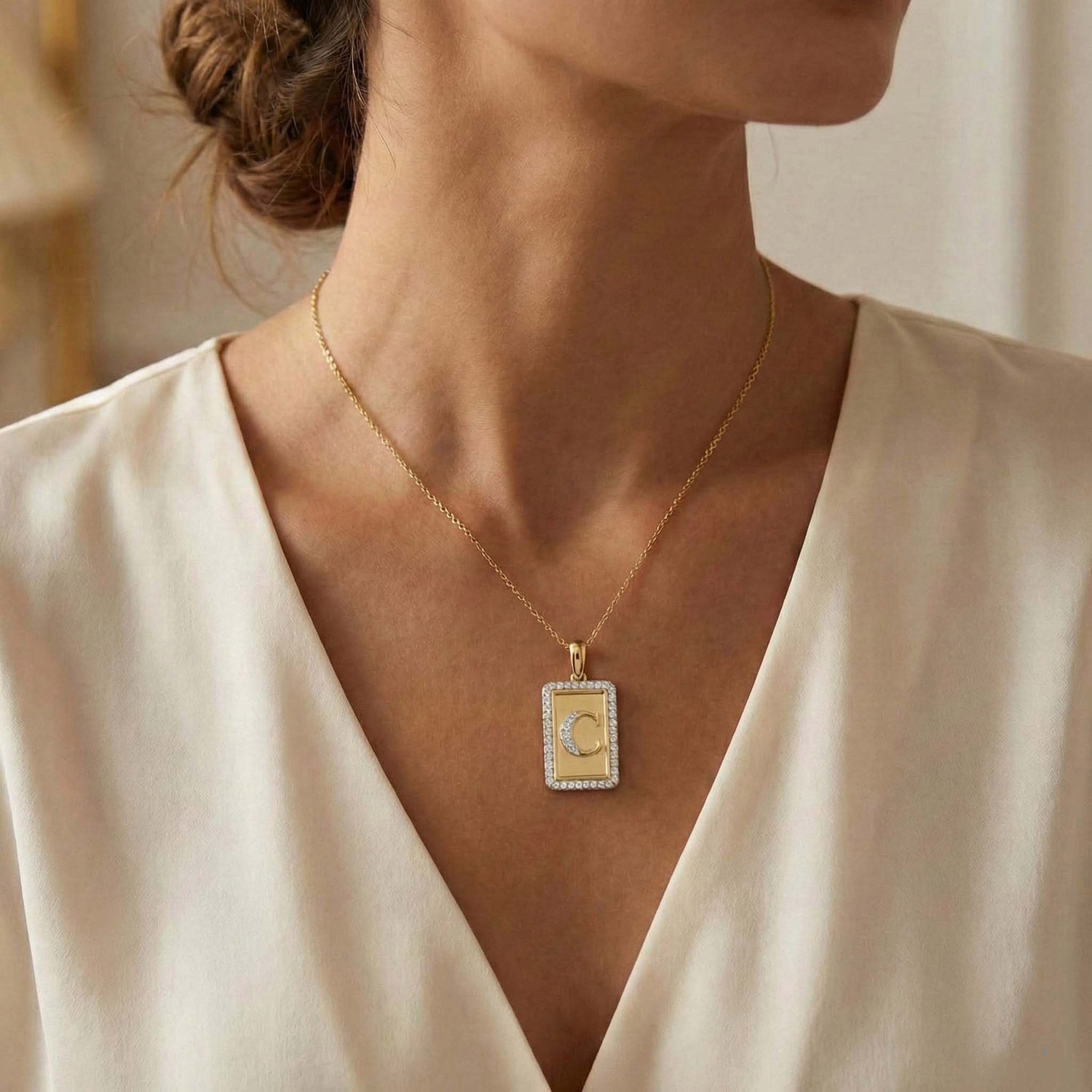 Elegant Ladies 0.20Ct Round Diamond �C Alphabet Fashion Pendant With Chain � 10K Yellow Gold