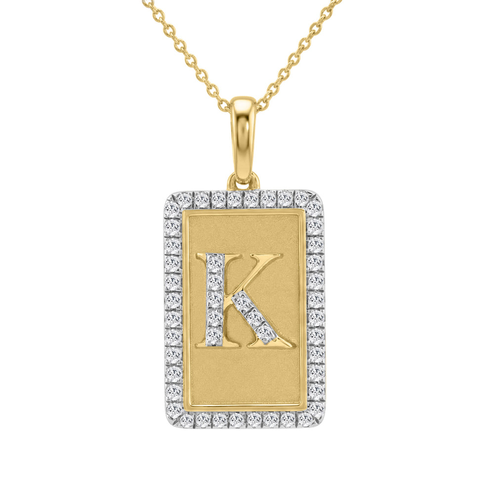10K Yellow Gold letter 'K' Fashion Pendant With Chain - 0.20 CT Round Diamond Ladies Jewelry Gift