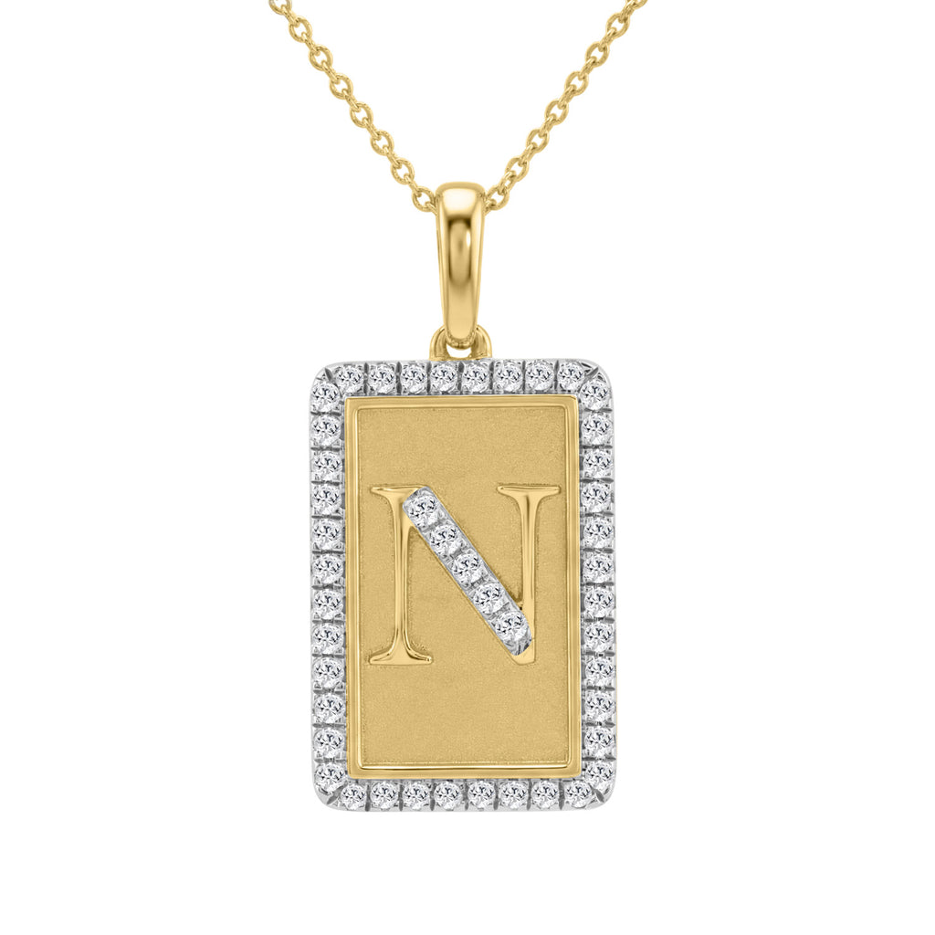Elegant Ladies 0.20Ct Round Diamond “N Alphabet Fashion Pendant With Chain – 10K Yellow Gold