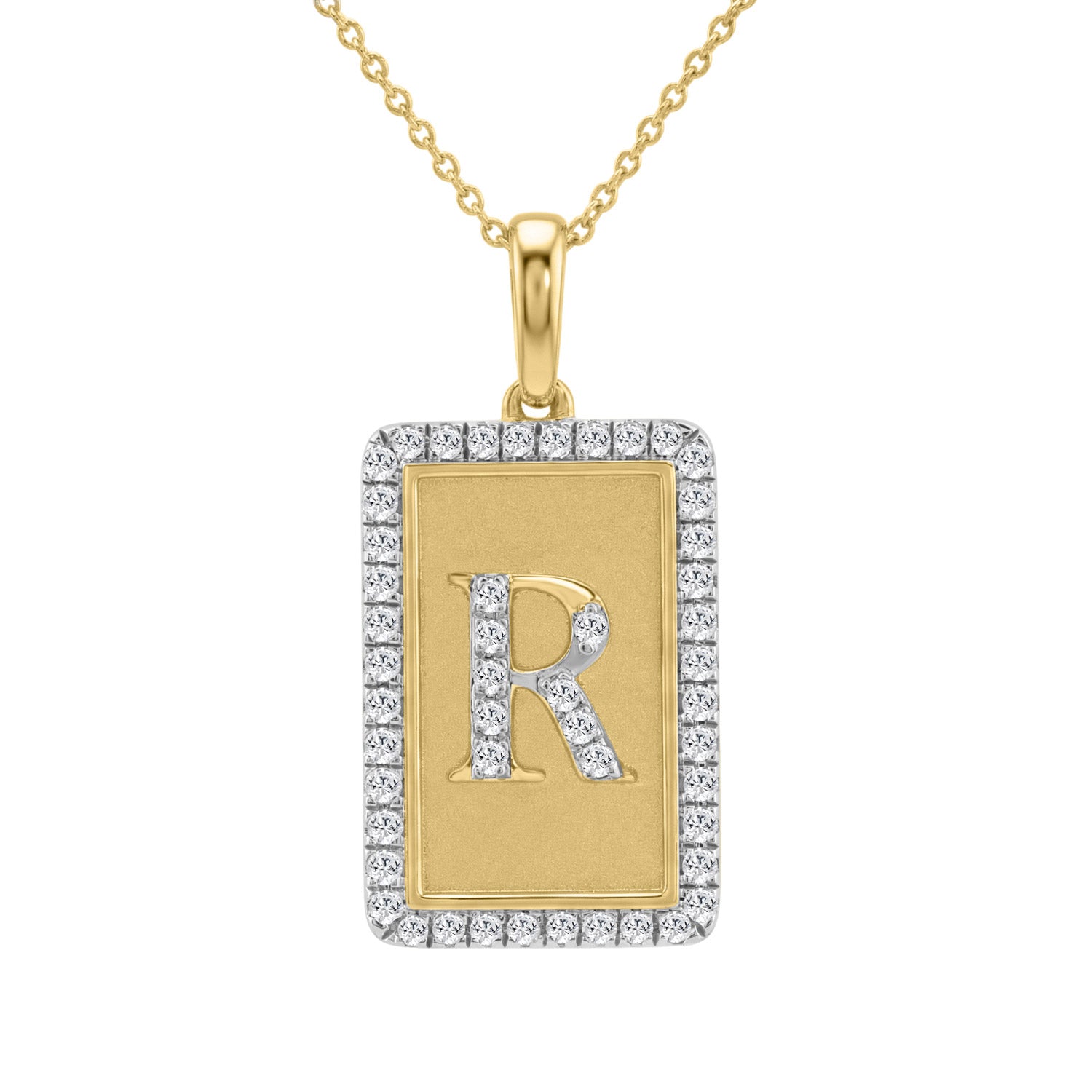 Elegant Ladies 0.20Ct Round Diamond “R Alphabet Fashion Pendant With Chain – 10K Yellow Gold