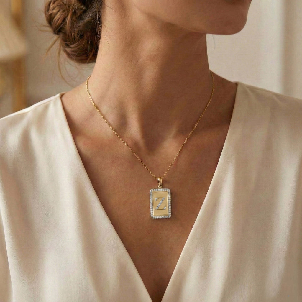 10K Yellow Gold letter 'Z' Fashion Pendant With Chain - 0.20 CT Round Diamond Ladies Jewelry Gift