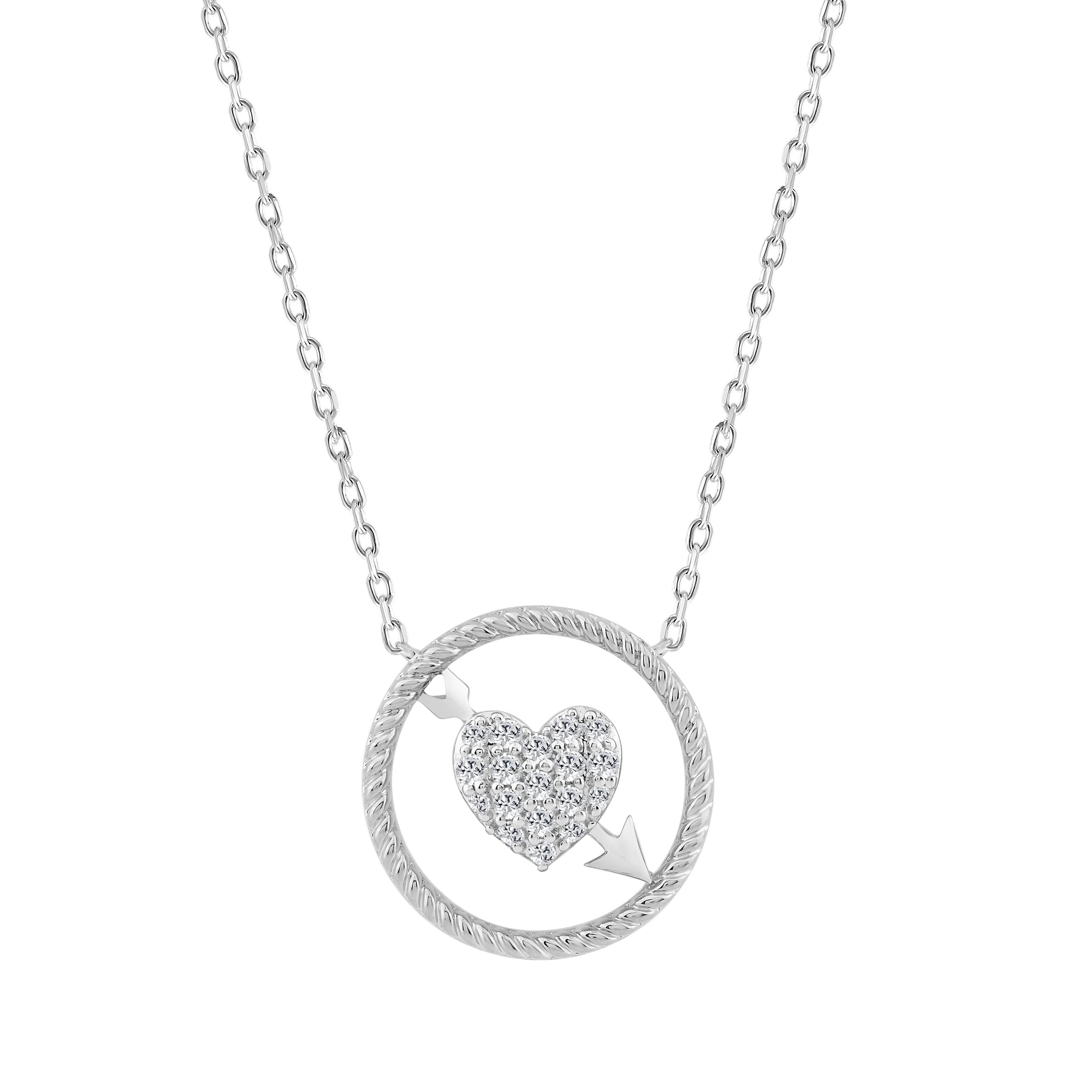 10K WHITE GOLD LADIES HEART AND ARROW PENDANT  0.15CT ROUND NATURAL DIAMOND, WITH CHAIN