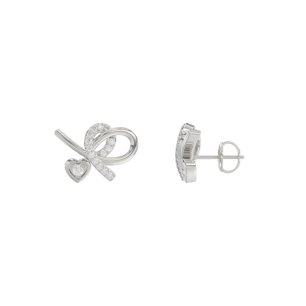 Elegant 10K White Gold Ladies Earrings Featuring A Clustered Heart Design With Twisted Detailing And 0.10 Ct Round Diamonds. Romantic Fine Jewelry For