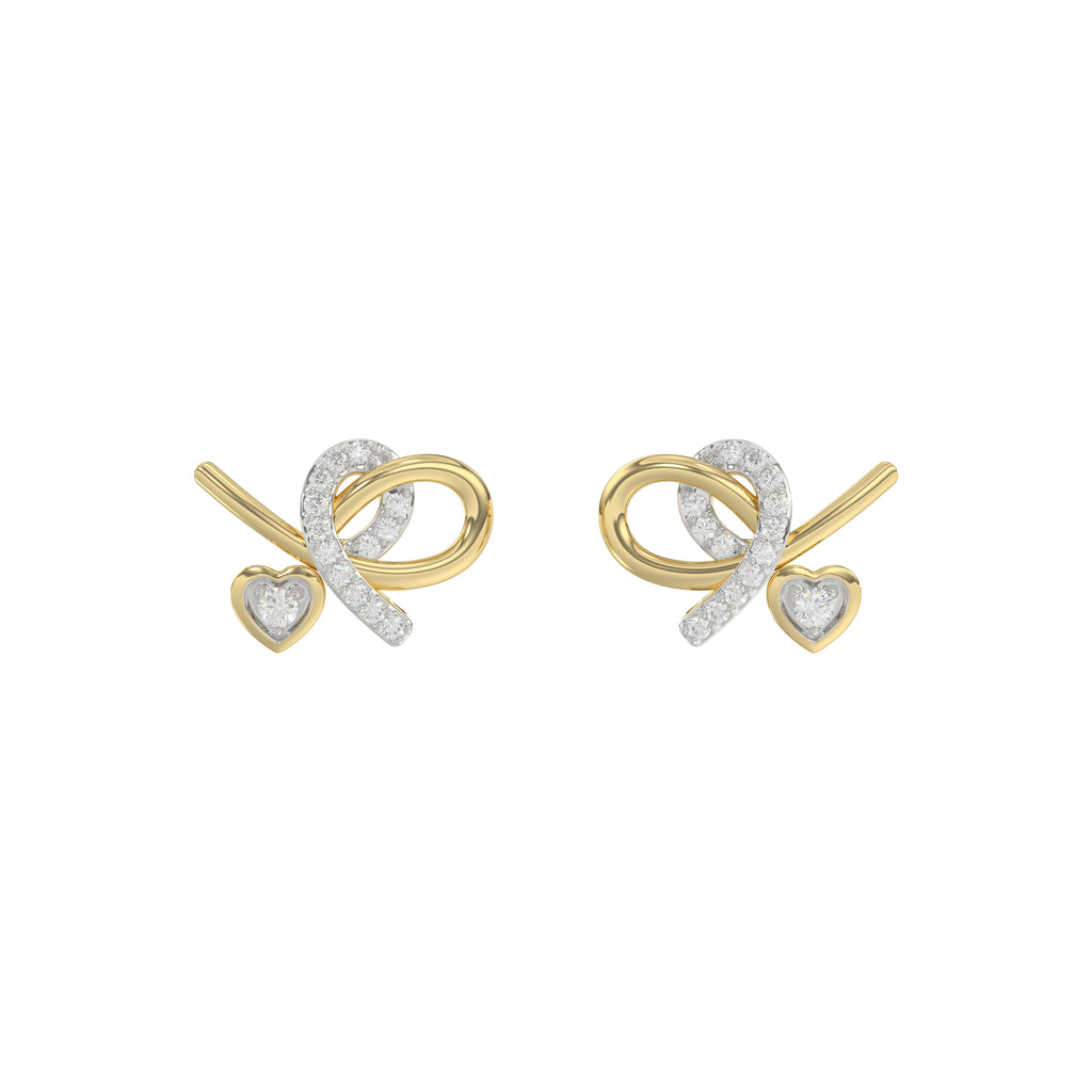 Elegant 10K Yellow Gold Ladies Earrings Featuring A Clustered Heart Design With Twisted Detailing And 0.10 Ct Round Diamonds. Romantic Fine Jewelry Fo