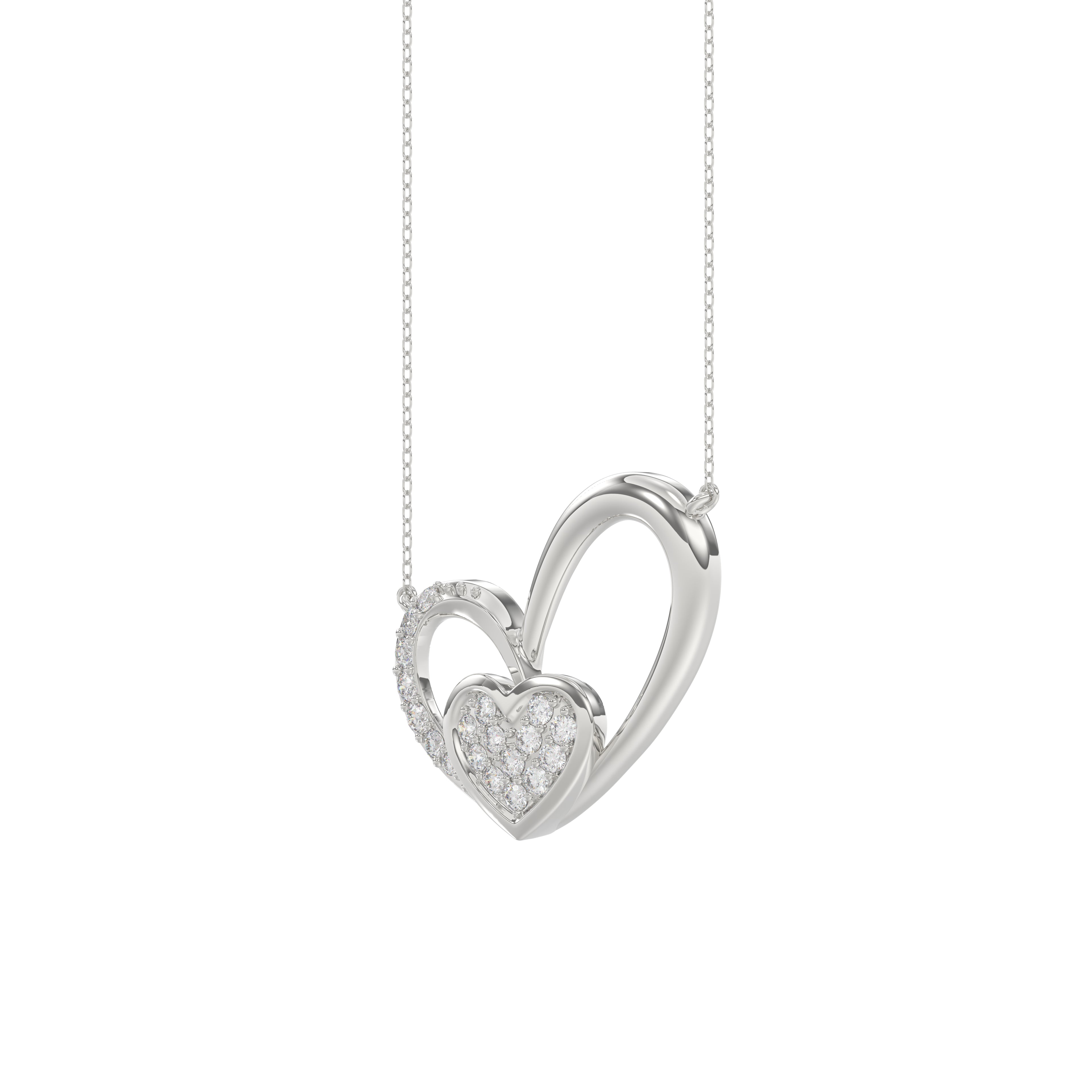 Elegant 10K White Gold Fashion Pendant Featuring A Double Heart Design With 0.15 Ct Round Diamonds. A Romantic And Stylish Ladies Jewelry