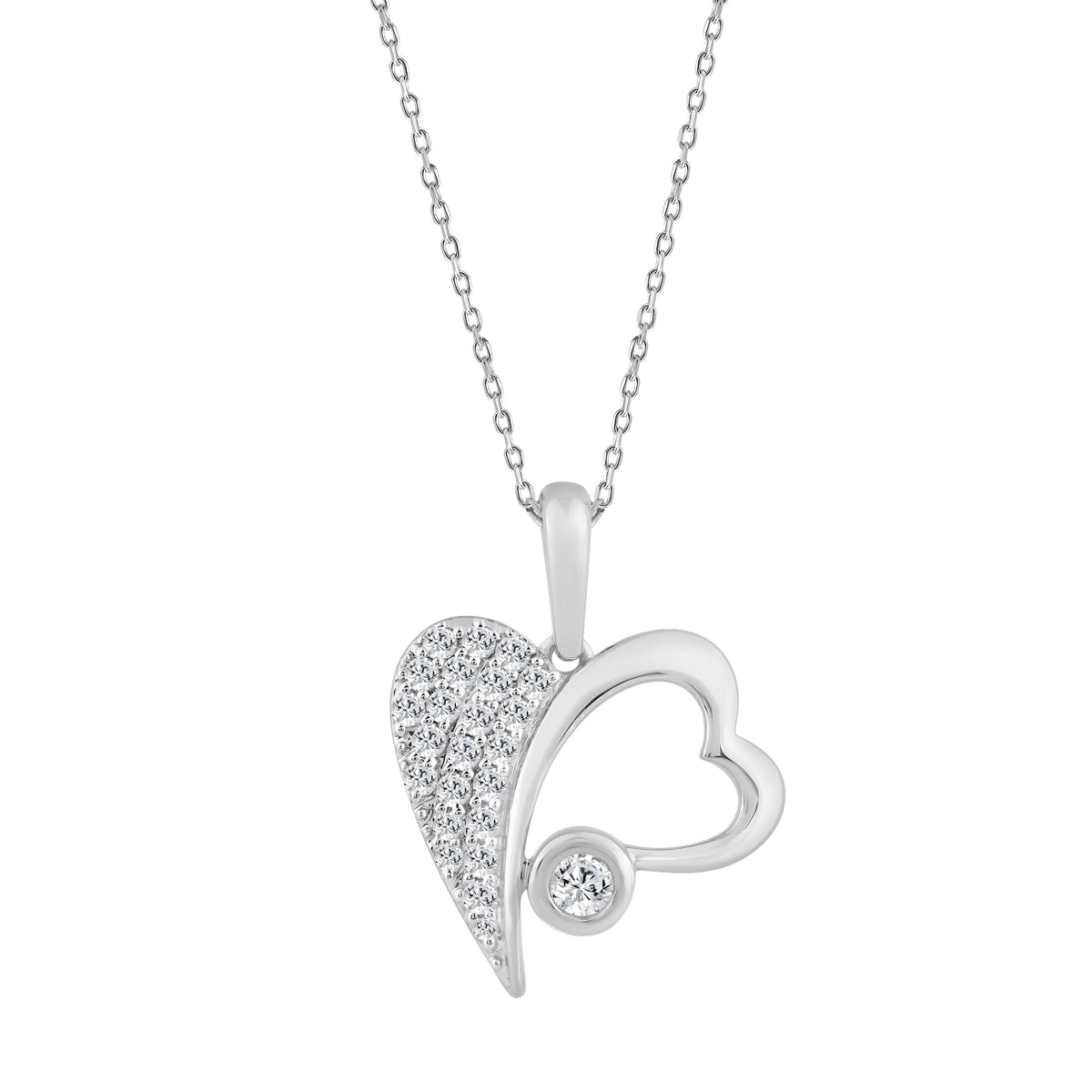 10K WHITE GOLD FASHION HEART PENDANT 0.25CT ROUND DIAMOND LADIES PENDANT  WITH CHAIN