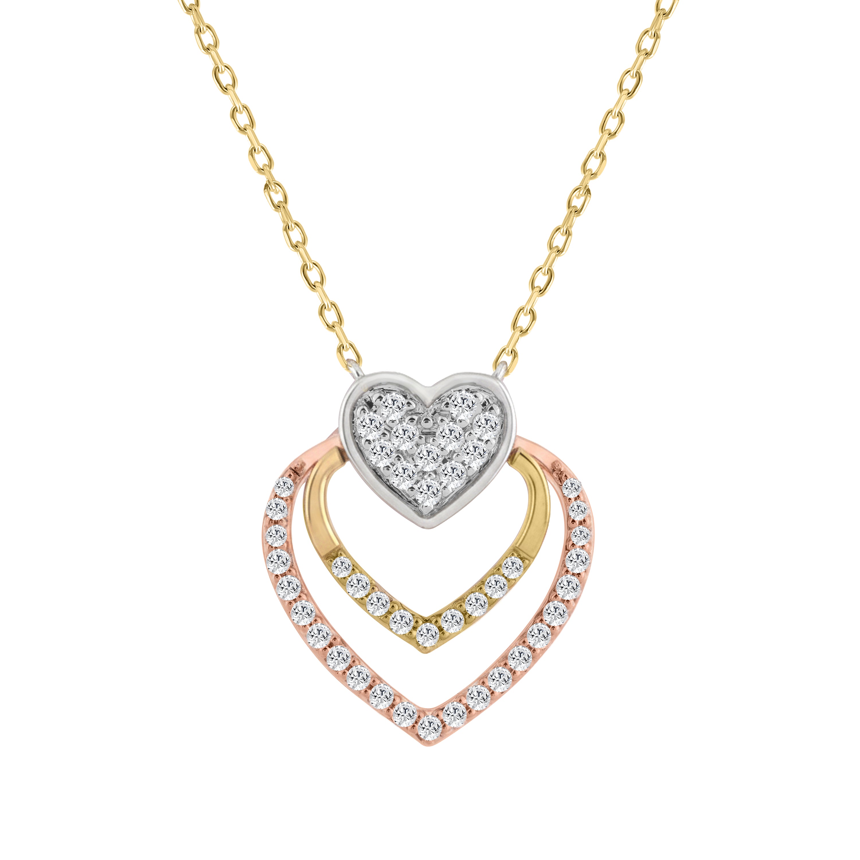 10K WHITE/YELLOW/ROSE  GOLD LADIES FASHION HEART SHAPE PENDANT INCLUDES WITH CHAIN  0.25CT ROUND NATURAL DIAMOND