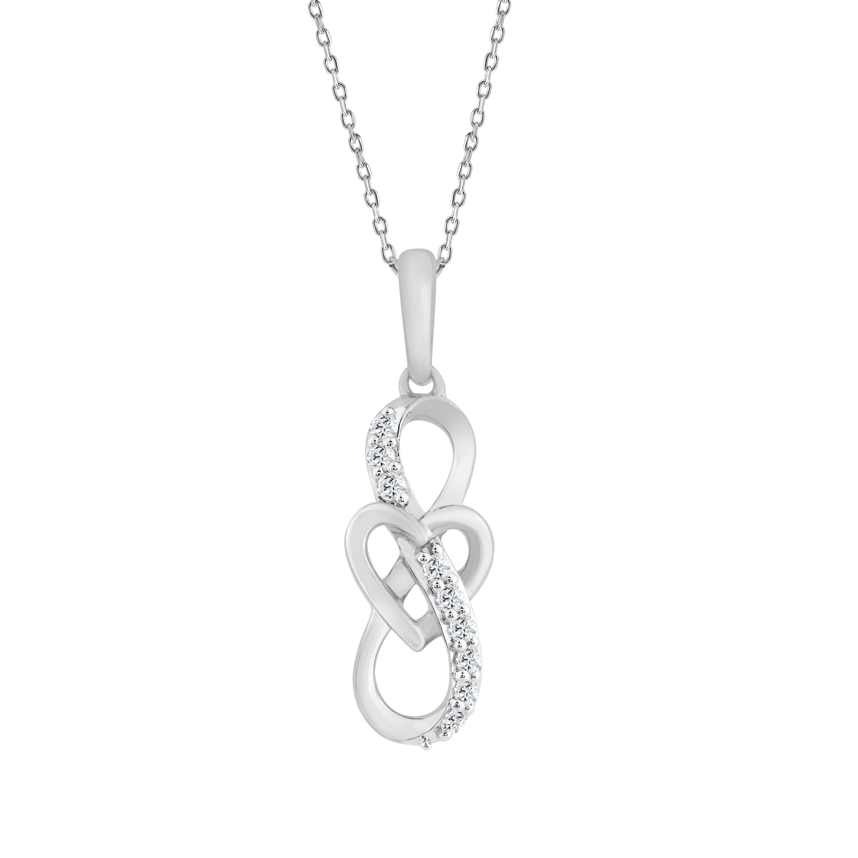 ELEGANCE 10K WHITE GOLD 0.10CT ROUND DIAMOND LADIES FASHION PENDANT WITH CHAIN