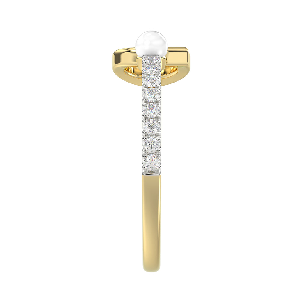 Women�S 10K Yellow Gold Letter �C� Diamond & Pearl Ring 0.10Ct Round Diamond Fine Jewelry