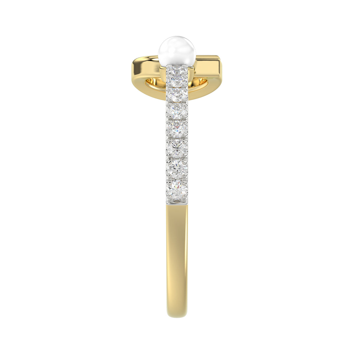 Women�S 10K Yellow Gold Letter �C� Diamond & Pearl Ring 0.10Ct Round Diamond Fine Jewelry