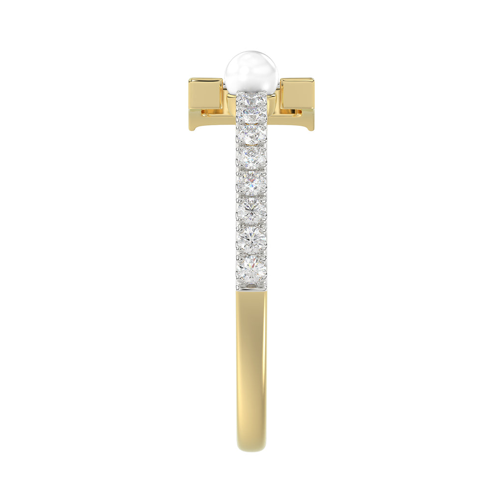 Women�S 10K Yellow Gold Letter �E� Diamond & Pearl Ring 0.10Ct Round Diamond Fine Jewelry
