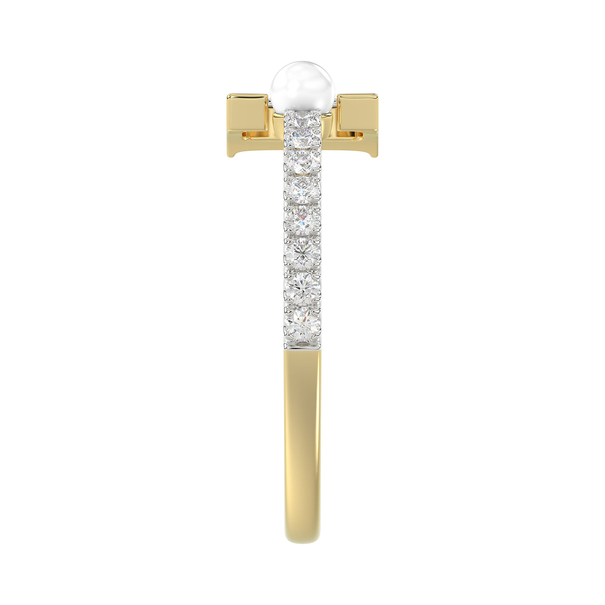 Women�S 10K Yellow Gold Letter �E� Diamond & Pearl Ring 0.10Ct Round Diamond Fine Jewelry