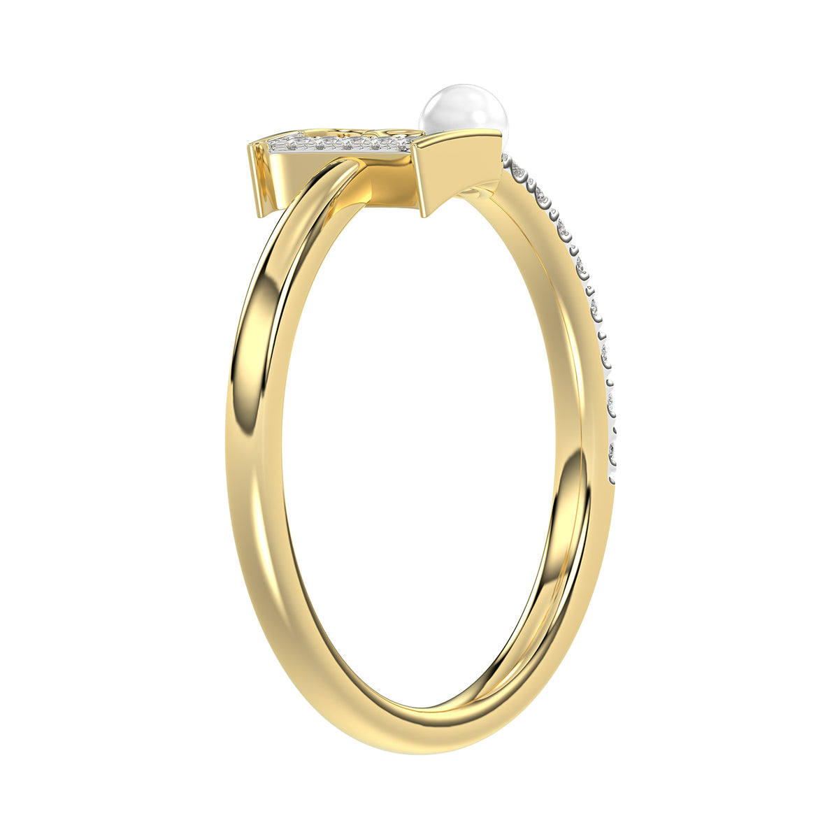 Women�S 10K Yellow Gold Letter �E� Diamond & Pearl Ring 0.10Ct Round Diamond Fine Jewelry