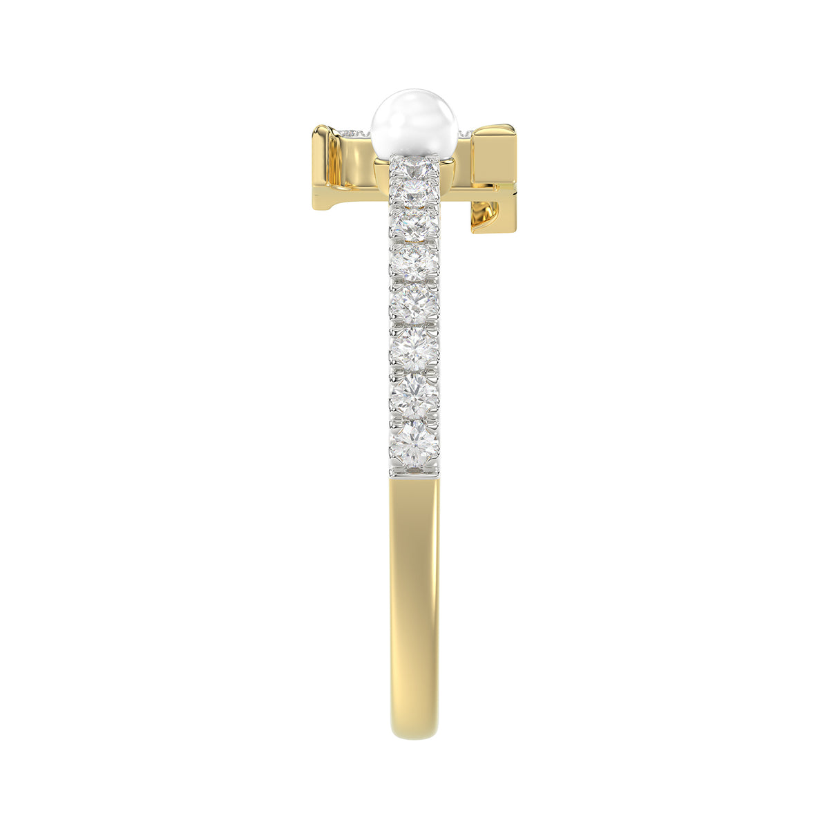 Women�S 10K Yellow Gold Letter �T� Diamond & Pearl Ring 0.10Ct Round Diamond Fine Jewelry