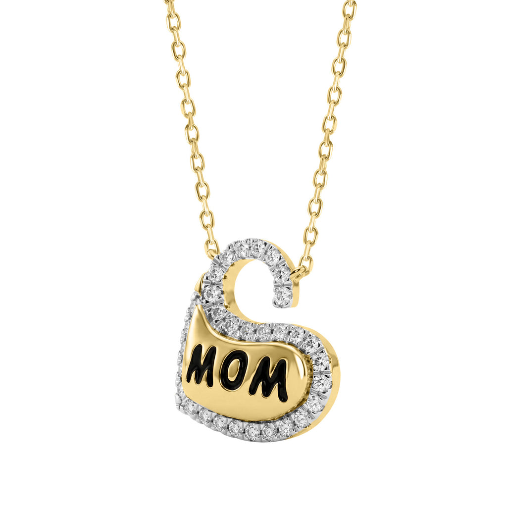 Elegant 10K Yellow Gold Ladies Heart Shape Diamond Necklace 0.20Ct Round Diamond Mother’S Day Gift